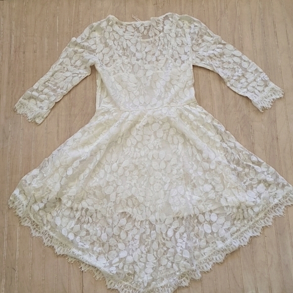 Free People Lace A Symmetrical Short Dressy 3 Quarter Sleeve Sheer Dress. - Picture 6 of 7